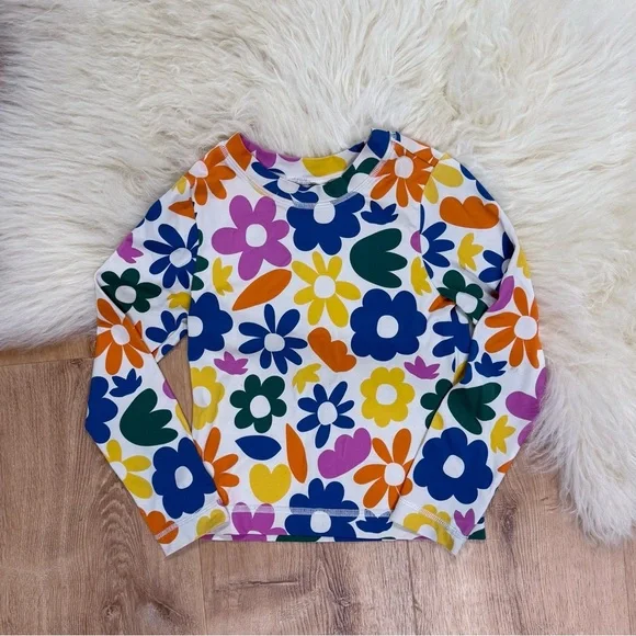 Hanna Andersson Girls Long Sleeve Swim Rashguard Flower Print on White Size 6/7 - Picture 2 of 5